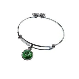Alex & Ani Sterling Silver Plated Bracelet Green Rhinestone Charm